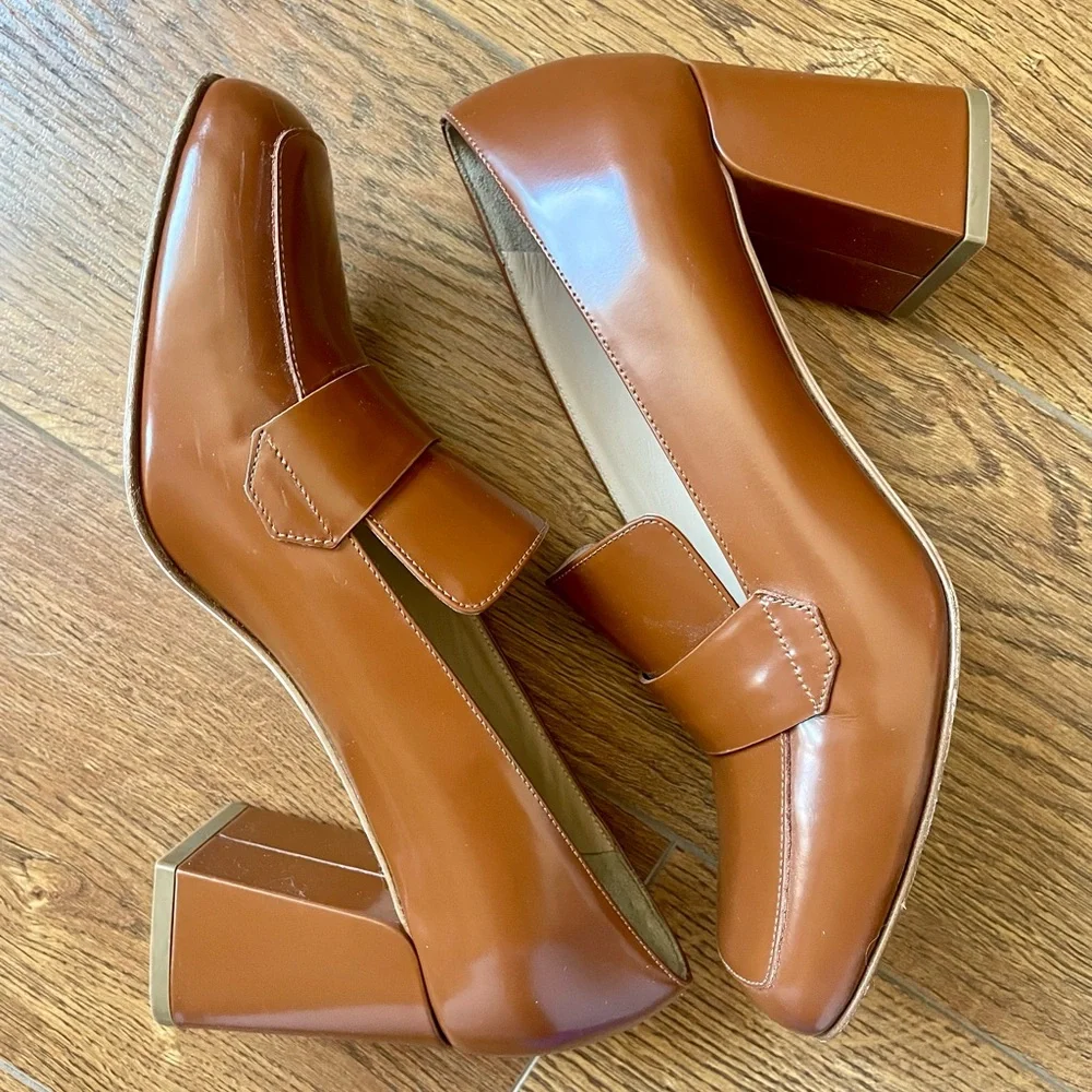 M. Gemi Brown Leather Block Heels - Picture 7 of 9